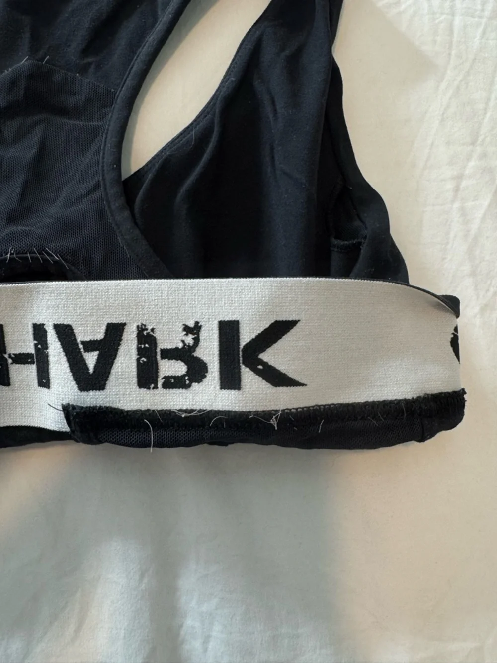 Gymshark Black Racerback Sports Bra with White Logo Band
